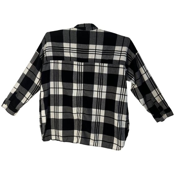 Old Navy Boyfriend Plaid 1/2 Button Popover Shirt XXL Black & White - Picture 2 of 8